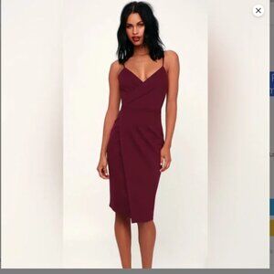 Lulus Have You Heard Plum Purple Surplice Midi Body Con Dress Size XL